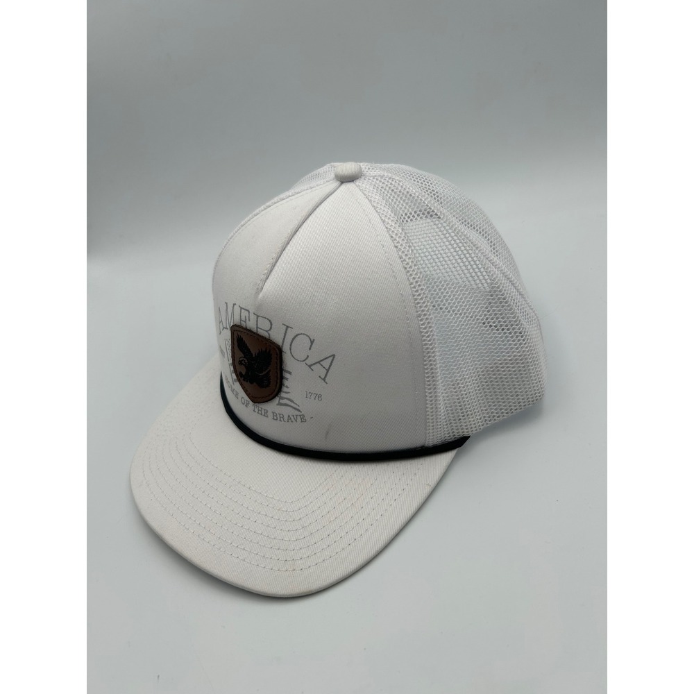 Quake City Caps‎ America Home of the Brave White Mesh Snapback Trucker Hat